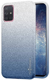 Луксозен силиконов гръб ТПУ с брокат за Samsung Galaxy A71 A715F преливащ сребристо към синьо 